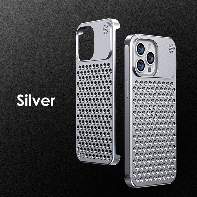 Breathable Hollow Aluminum Alloy Phone Case with Fragrance Pad - Shockproof Cooling Metal Cover for iPhone