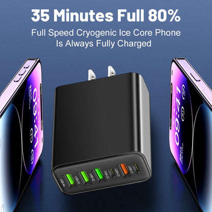 6-in-1 Multi-Port Travel Wall Charger - 2 Type-C PD & 4 USB Fast Charging Adapter