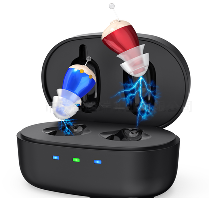 Noise-Reducing In-Ear Hearing Aid - Mini Wireless Sound Amplifier & Personal Care Device with Dock