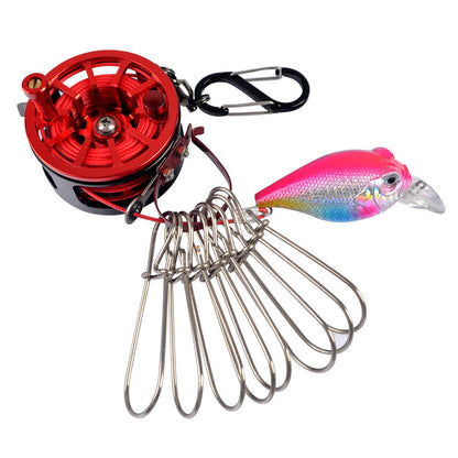 Stainless Steel Live Fish Stringer with Reel - 8 Clips Fishing Lock Stringer & Float