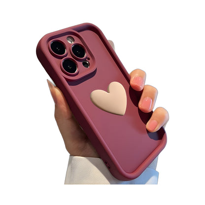 3D Love Heart Skin-Friendly Matte Phone Case for iPhone 16 15 14 13 Series - Full Lens Protection Cover