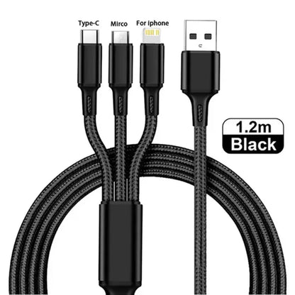 Universal 3-in-1 Charging Cable - 1.2M Multi-Device Fast Charger Cord for iPhone & Android