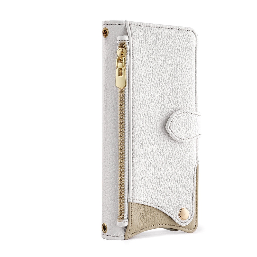 Crossbody Leather Wallet Case with Makeup Mirror & Card Holder for iPhone 17 16 15 14 Pro Max - Zipper Pocket Stand Cover