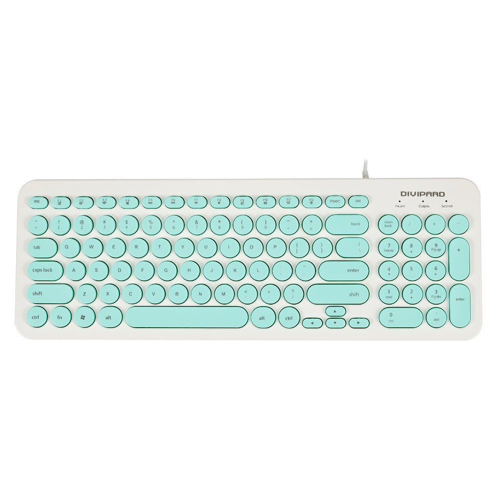 D520 Ultra-Thin Wired Keyboard - 104 Key Silent Office & Gaming Keyboard with Retro Round Keycaps