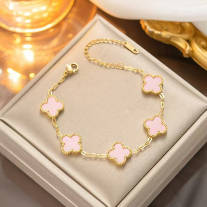 Luxury Four-Leaf Clover Chain Bracelet - Minimalist Lucky Flower Jewelry