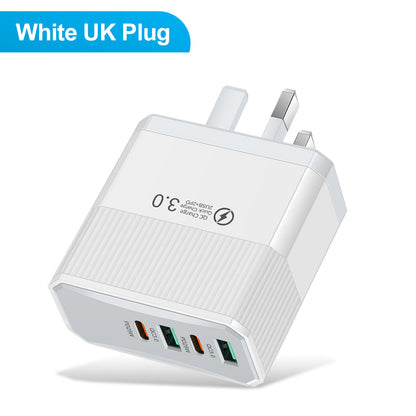 4-in-1 Fast Wall Charger - 2 USB & 2 PD Multi-Port Power Adapter for Smartphones & Tablets