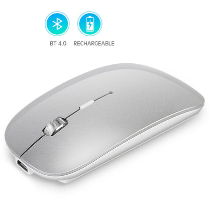 Dual-Mode Wireless Bluetooth Mouse - Rechargeable Slim Mouse with Metal Scroll Wheel for Tablets and Laptops