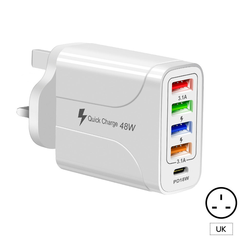 Multi-Interface 48W Fast Charging Head - 4 USB and PD Port Travel Wall Charger