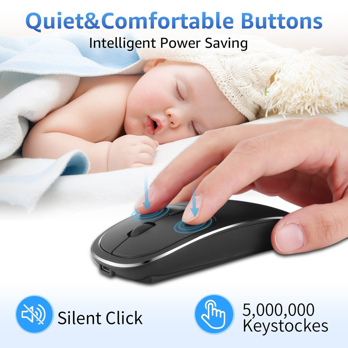 Slim Wireless Charging Mouse - 2.4G Silent Portable Optical Mouse for Laptop and Desktop Office