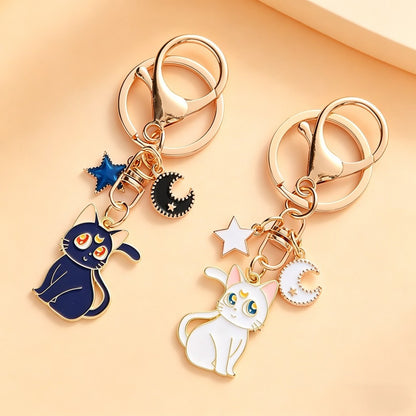 Kawaii Anime Cat Metal Keyring with Lobster Clasp for Women