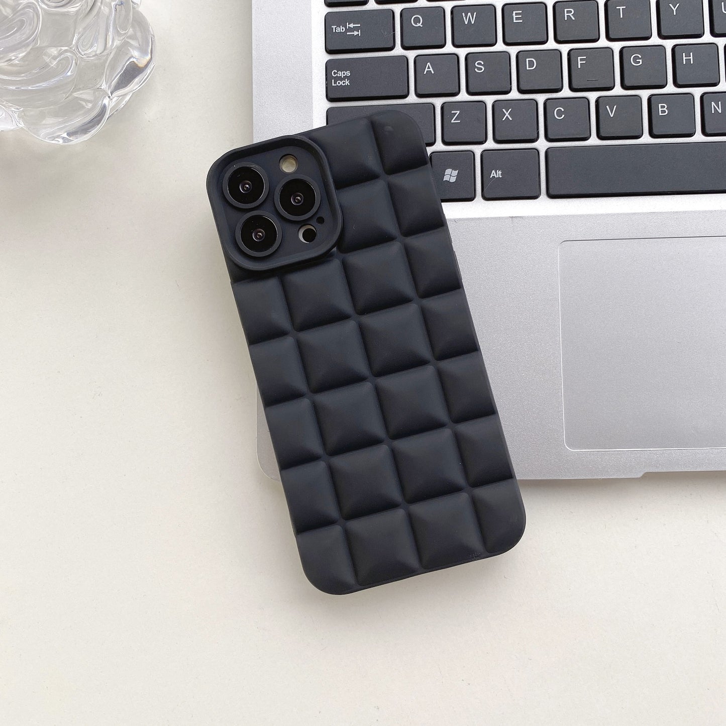 3D Stereo Lattice Puffer Phone Case for iPhone 14 Pro Max - Soft Silicone Geometric Protective Cover