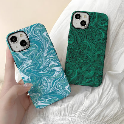 Luxury Green Malachite Marble Pattern Phone Case for iPhone 16 15 14 13 Pro Max - Abstract Stone Hard Cover