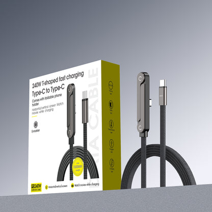 240W Fast Charging Cable with Folding Stand - Bendable Non-Blocking Data Cable & Phone Holder