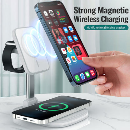 Portable Folding Magnetic Wireless Charger Stand - Dual Charging Dock for Smartphones