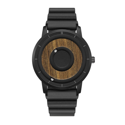 Minimalist Double Steel Ball Magnetic Watch with Wooden Dial Disk