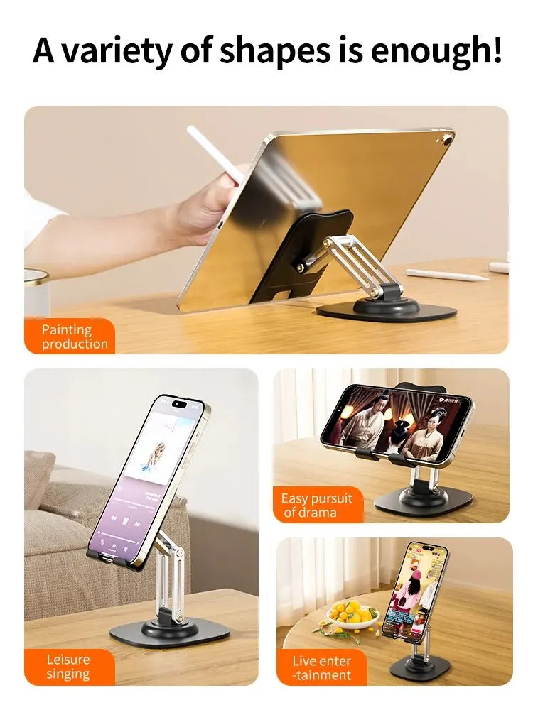 360° Rotating Aluminum Phone & Tablet Stand - Multi-Function Folding Lazy Desktop Support