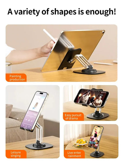 360° Rotating Aluminum Phone & Tablet Stand - Multi-Function Folding Lazy Desktop Support