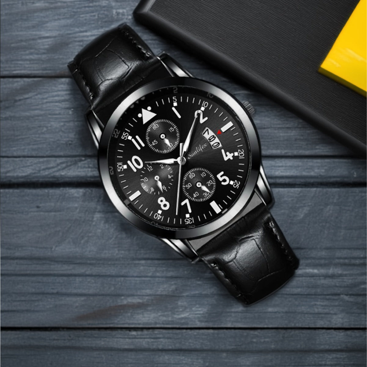 Waterproof Analog Men's Watch (Student/Casual) with Black Dial and Leather Band