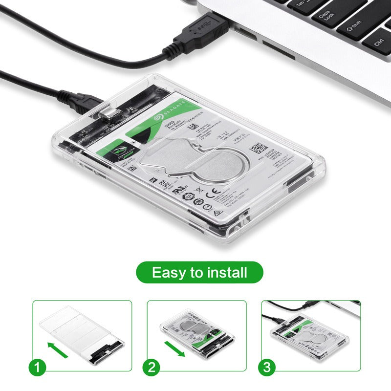 USB 3.0 & Type-C Portable Hard Drive Box - 2.5 Inch Clear SATA Enclosure Adapter