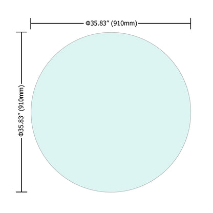 36" Round Tempered Glass Coffee Table with Wood Base
