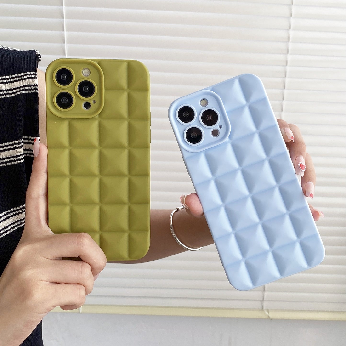 3D Stereo Lattice Puffer Phone Case for iPhone 14 Pro Max - Soft Silicone Geometric Protective Cover