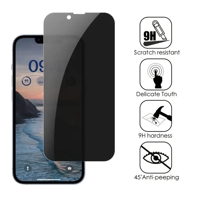 9H Hardness Anti-Spy Privacy Tempered Glass Screen Protector for iPhone 15 14 13 12 11 Pro Max - Full Cover Film