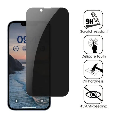 9H Hardness Anti-Spy Privacy Tempered Glass Screen Protector for iPhone 15 14 13 12 11 Pro Max - Full Cover Film