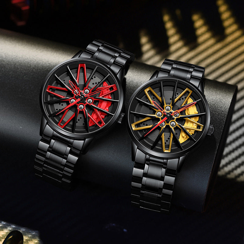 Luxury Men's Car Wheel Hub Watch - Stainless Steel Waterproof Quartz Wristwatch