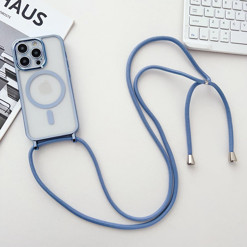 Electroplated Transparent Magnetic Lanyard Phone Case - Crossbody Shockproof Protective Cover for iPhone