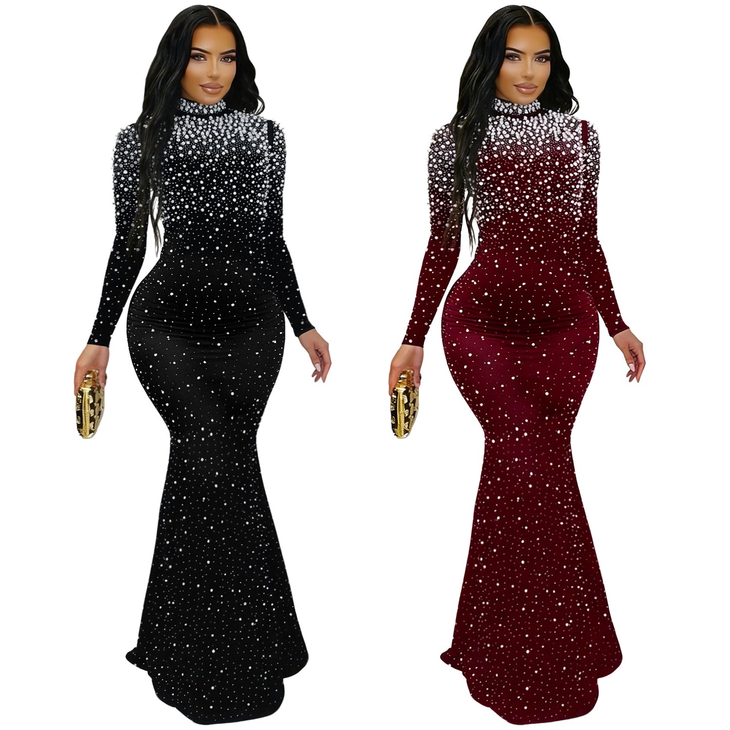 Sexy Black Mesh Rhinestone Mini Dress – Sparkling Long Sleeve Bodycon Party Outfit for Women
