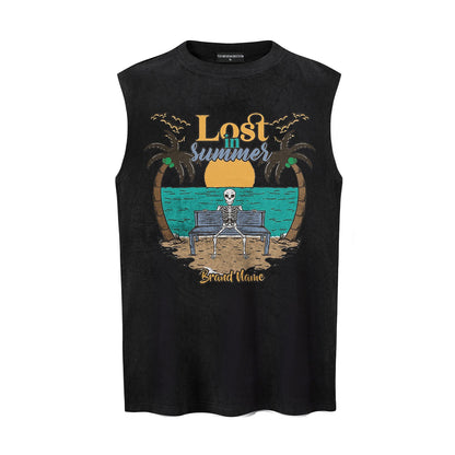 Casual Tropical Coconut Tree Graphic Sleeveless Vest Shirt for Men