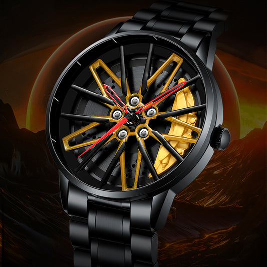 Luxury Men's Car Wheel Hub Watch - Stainless Steel Waterproof Quartz Wristwatch
