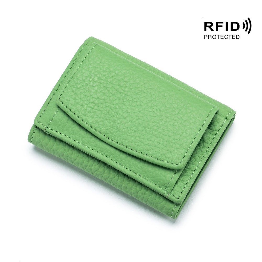 Women's Japanese Style Genuine Leather RFID Protected Mini Coin Wallet (Short)