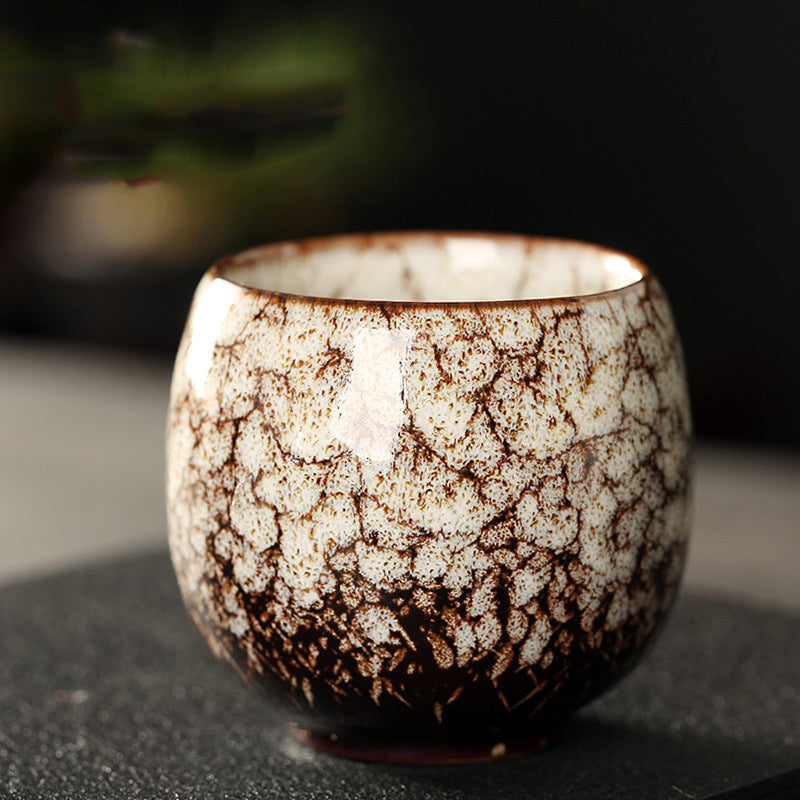 Jian Zhan Master Tea Cups with Egg-Shaped Design and Colorful Glaze