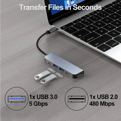 5-in-1 Type-C to HDMI Adapter & USB C Hub - 4K 30Hz PD 100W Docking Station for MacBook & iPad