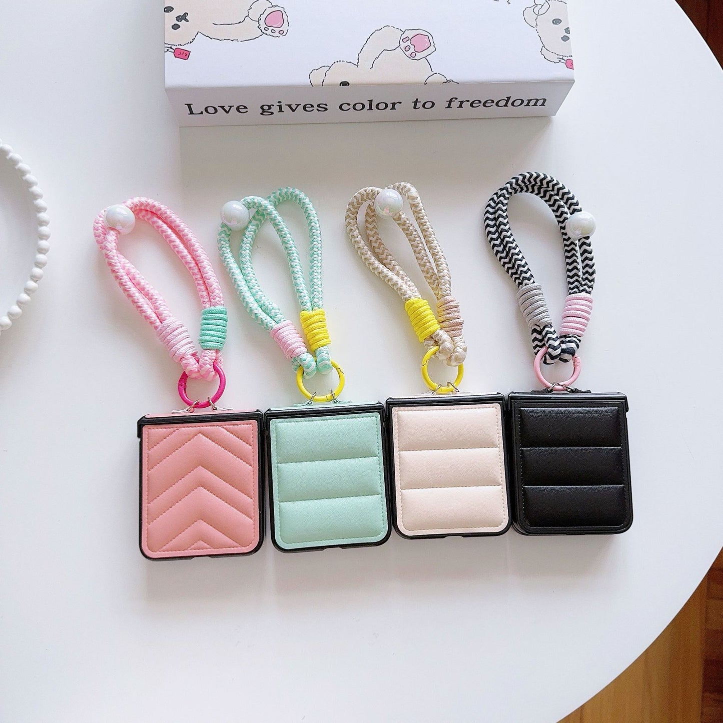 Korean Style Quilted Leather Case with Braided Hand Strap for Samsung Galaxy Z Flip 6 5 4 3 - Stylish Foldable Cover