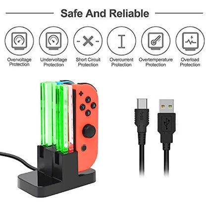4-in-1 Joy-Con Charging Dock for Nintendo Switch - Quad Charger Station with LED Light Column Base