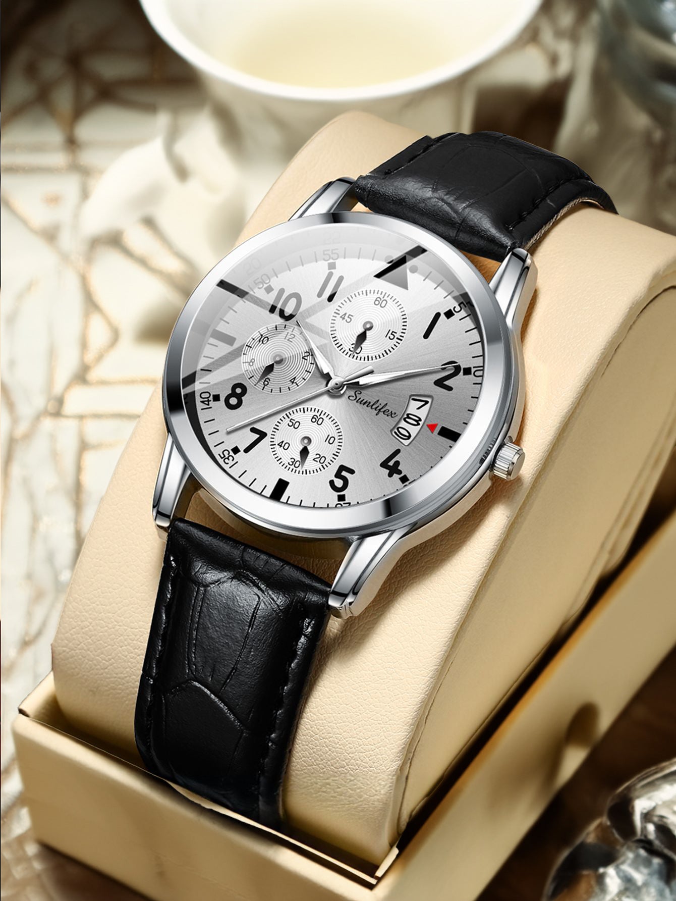 Waterproof Analog Men's Watch (Student/Casual) with Black Dial and Leather Band