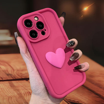 3D Love Heart Skin-Friendly Matte Phone Case for iPhone 16 15 14 13 Series - Full Lens Protection Cover