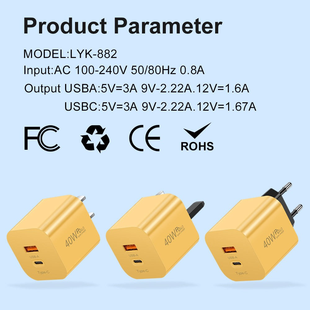 40W Fast Charging Adapter - Universal Type-C PD Wall Charger Brick