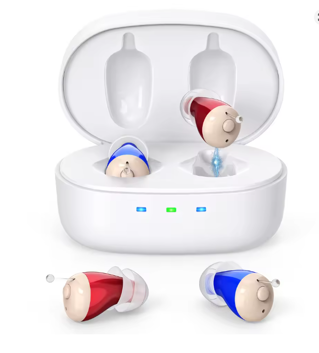 Noise-Reducing In-Ear Hearing Aid - Mini Wireless Sound Amplifier & Personal Care Device with Dock