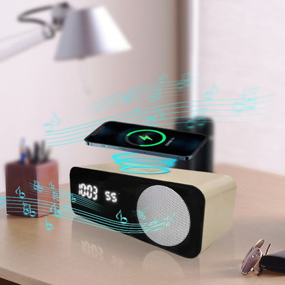 Multifunctional Bluetooth Speaker with Wireless Charger - Digital Alarm Clock & Temperature Display
