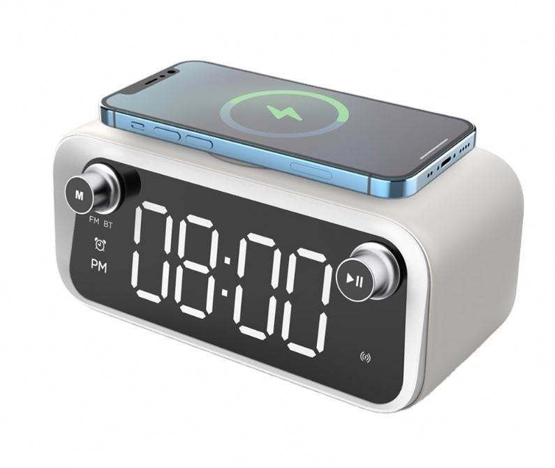 Wireless Charging Bluetooth Speaker Desk Clock - LED Digital Alarm Clock with Thermometer