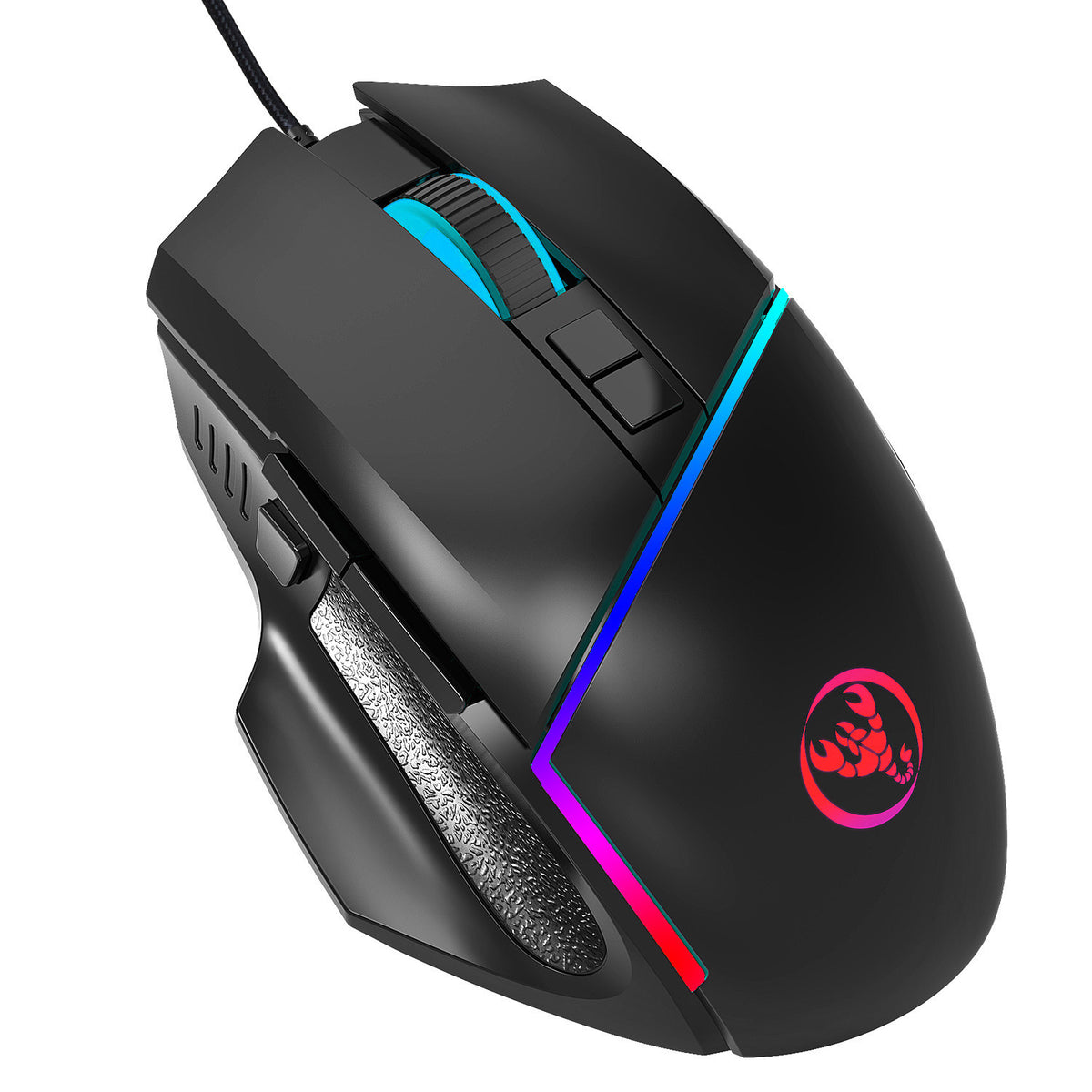 A876 Wired Gaming Mouse - 6400 DPI Adjustable RGB Lighting Optical Mouse with Turn-Off Feature