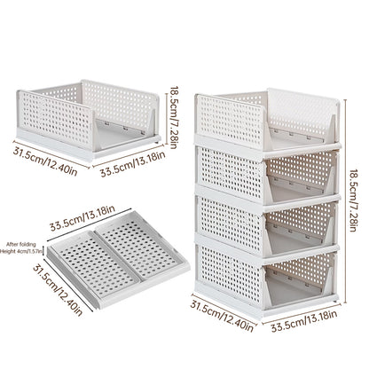 4 Pack Stackable & Foldable Closet Storage Bins - Plastic Drawer Organizers with Sliding Rails