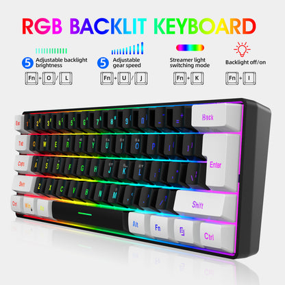 Mini 61-Key RGB Gaming Keyboard and Mouse Set - Type-C Detachable Wired Mechanical Feel Combo