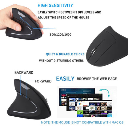 Ergonomic Left-Handed Vertical Wireless Mouse - Rechargeable Upright Esports & Office Mouse