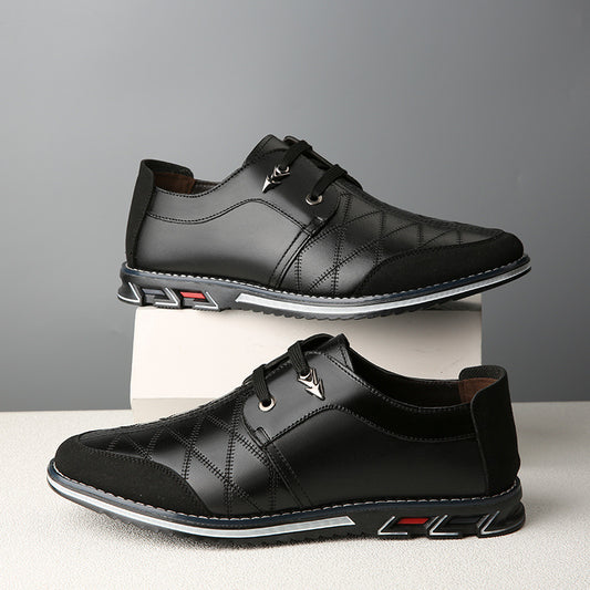 Men's Casual Leather Shoes - Korean Version Trendy Quilted Blue Sneakers