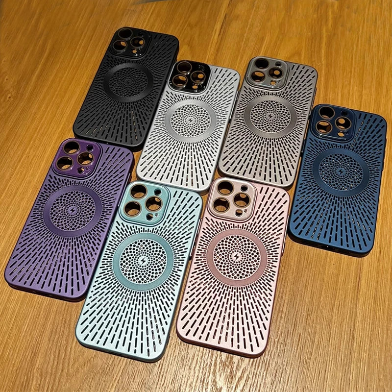 Slim Mesh Vent Cooling MagSafe iPhone Case - Shockproof Heat Dissipation Matte Back Cover