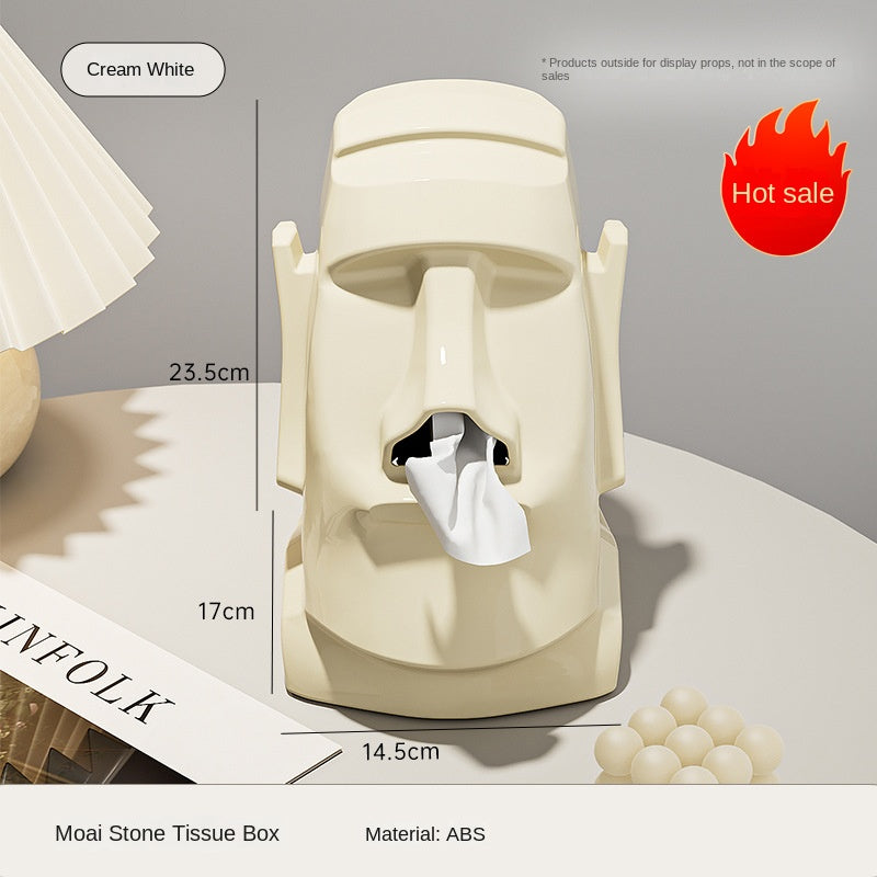Creative Easter Island Statue Tissue Box - Multifunctional Living Room and Desk Headphone Stand Holder